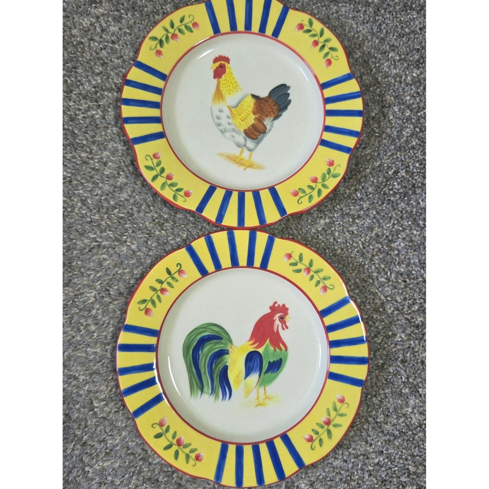 Lenox Countryside Charm Accent Plates Fine Ivory China Rooster Hen Set of 2 2003